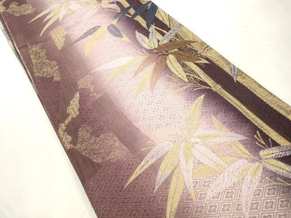 平和屋着物●両面　全通柄袋帯　笹竹文　金銀糸　正絹　逸品　未使用　CABI7578dy