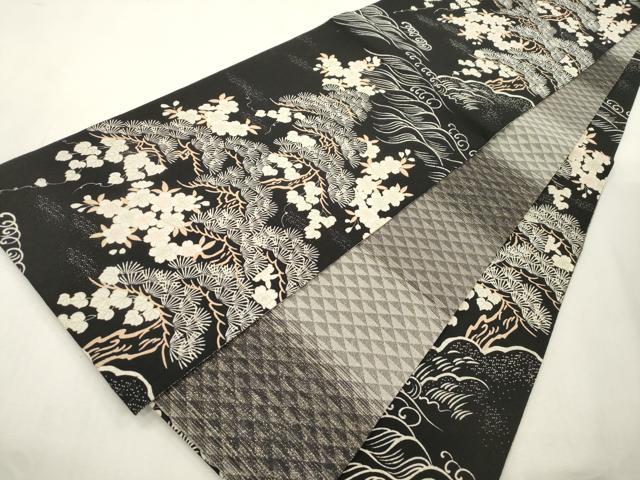 平和屋着物●両面　全通柄袋帯　立波草花文　黒地　正絹　逸品　未使用　CABI7580dy