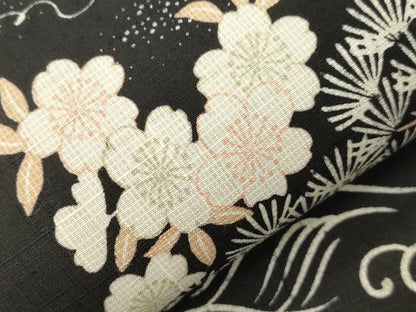 平和屋着物●両面　全通柄袋帯　立波草花文　黒地　正絹　逸品　未使用　CABI7580dy