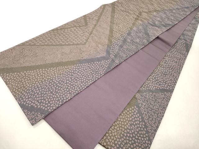 平和屋着物●全通柄袋帯　幾何学文　銀通し地　正絹　逸品　CABI7581dy