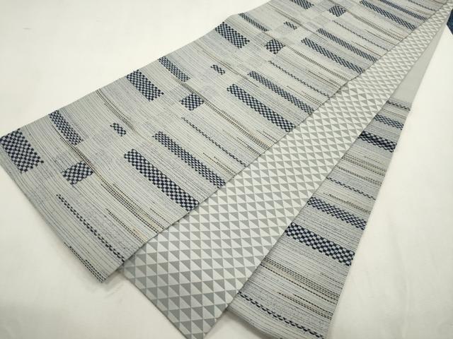 平和屋着物●両面　六通柄袋帯　藍　幾何学文　さが美扱い　正絹　逸品　未使用　CABI7583dy