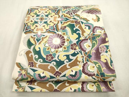 平和屋着物●六通柄袋帯　正倉院花文　金糸　正絹　逸品　CABI7584dy
