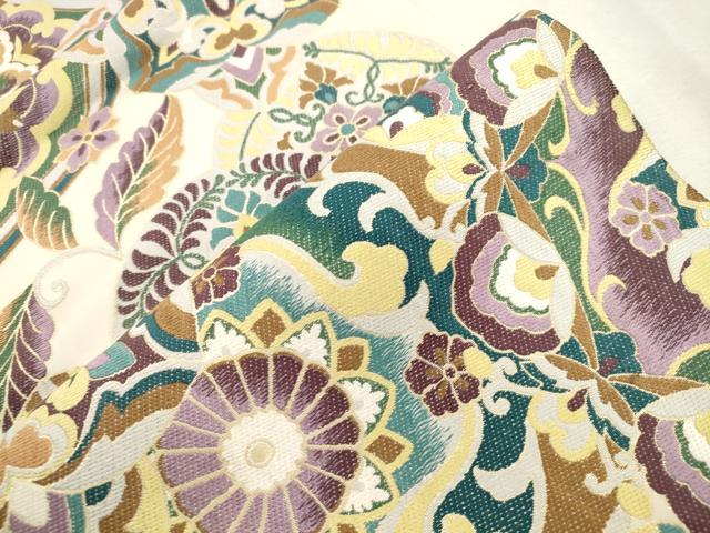 平和屋着物●六通柄袋帯　正倉院花文　金糸　正絹　逸品　CABI7584dy