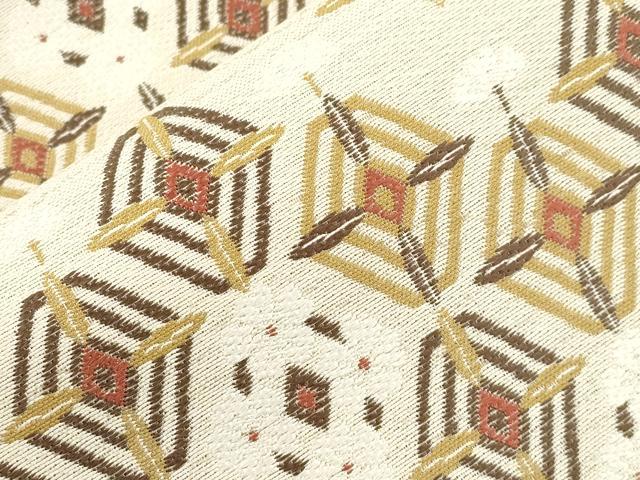 平和屋着物●六通柄袋帯　幾何学文　正絹　逸品　CABI7585dy