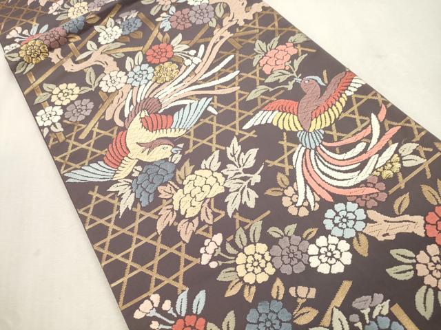平和屋着物●六通柄袋帯　唐織　花鳥文　金糸　正絹　逸品　CABI7586dy