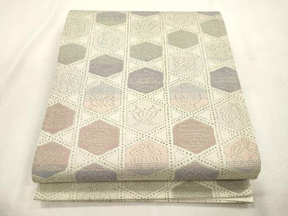 平和屋着物●六通柄袋帯　亀甲幾何学文　金糸　正絹　逸品　CABI7587dy