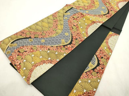 平和屋着物●六通柄袋帯　唐織　流水花尽くし文　金糸　正絹　逸品　CABI7589dy