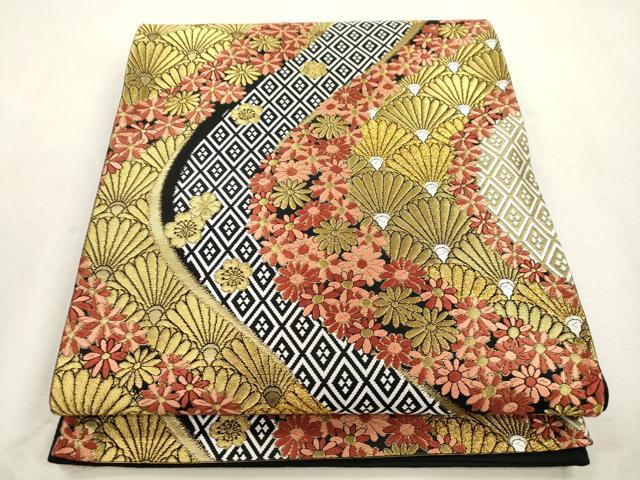 平和屋着物●六通柄袋帯　唐織　流水花尽くし文　金糸　正絹　逸品　CABI7589dy