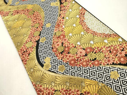 平和屋着物●六通柄袋帯　唐織　流水花尽くし文　金糸　正絹　逸品　CABI7589dy