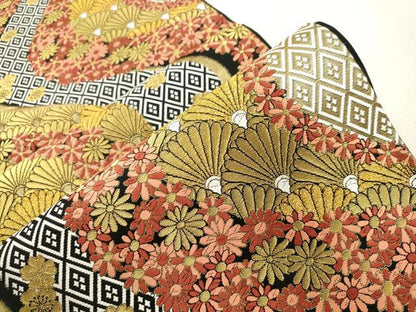 平和屋着物●六通柄袋帯　唐織　流水花尽くし文　金糸　正絹　逸品　CABI7589dy