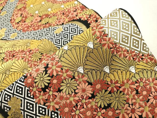 平和屋着物●六通柄袋帯　唐織　流水花尽くし文　金糸　正絹　逸品　CABI7589dy