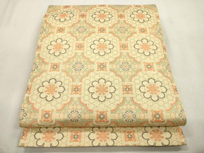 平和屋着物●全通柄　京袋帯　幾何学花文　金糸　正絹　逸品　CABI7590dy