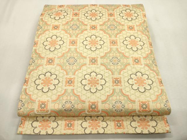 平和屋着物●全通柄　京袋帯　幾何学花文　金糸　正絹　逸品　CABI7590dy