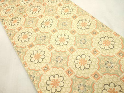 平和屋着物●全通柄　京袋帯　幾何学花文　金糸　正絹　逸品　CABI7590dy
