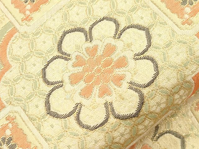 平和屋着物●全通柄　京袋帯　幾何学花文　金糸　正絹　逸品　CABI7590dy