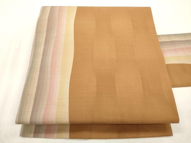 平和屋着物●全通柄九寸名古屋帯　紬地　間道　正絹　逸品　CABI7595dy
