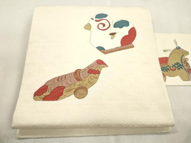 平和屋着物●九寸名古屋帯　手描き　玩具文　正絹　逸品　CABI7596dy　