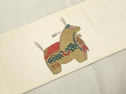 平和屋着物●九寸名古屋帯　手描き　玩具文　正絹　逸品　CABI7596dy　