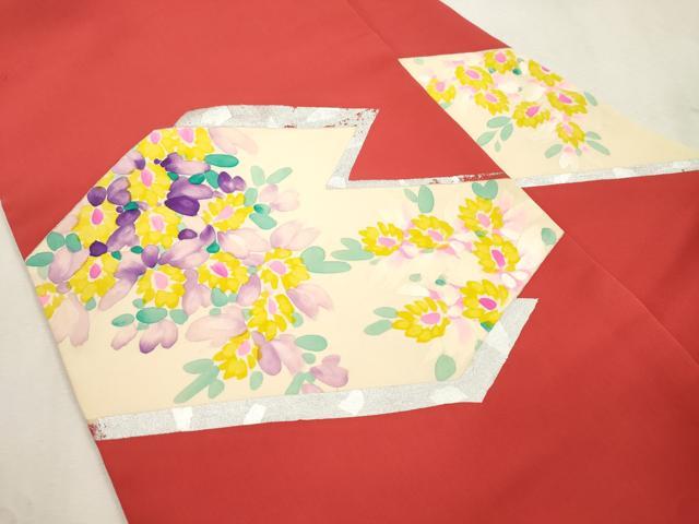 平和屋着物●塩瀬　九寸名古屋帯　手描き　草花文　銀彩　正絹　逸品　CABI7599dy