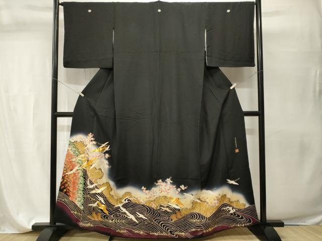 平和屋着物■世界的ファッションデザイナー 山本寛斎 kansaiブランド 黒留袖 駒刺繍 珠派桜楓飛鶴図文 暈し染め 金彩 正絹 逸品 CABI7609ev