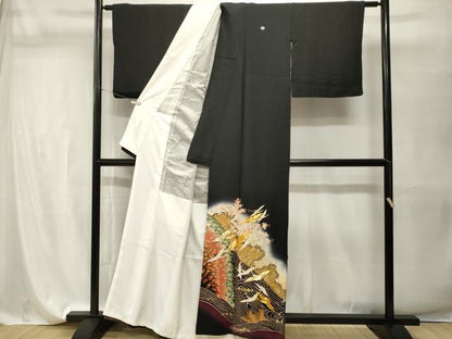 平和屋着物■世界的ファッションデザイナー 山本寛斎 kansaiブランド 黒留袖 駒刺繍 珠派桜楓飛鶴図文 暈し染め 金彩 正絹 逸品 CABI7609ev