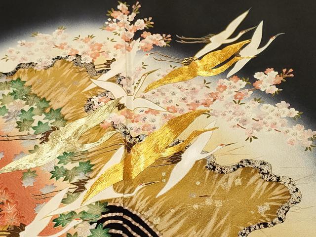 平和屋着物■世界的ファッションデザイナー 山本寛斎 kansaiブランド 黒留袖 駒刺繍 珠派桜楓飛鶴図文 暈し染め 金彩 正絹 逸品 CABI7609ev