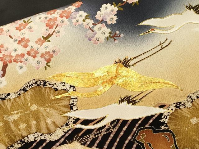 平和屋着物■世界的ファッションデザイナー 山本寛斎 kansaiブランド 黒留袖 駒刺繍 珠派桜楓飛鶴図文 暈し染め 金彩 正絹 逸品 CABI7609ev