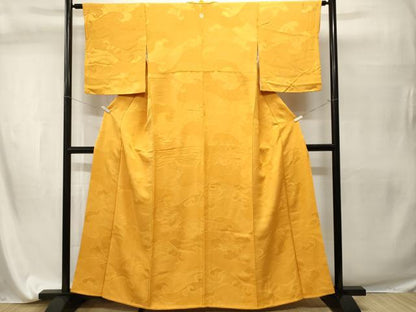 平和屋着物■上質な色無地　立波地紋　山吹色　正絹　逸品　CABI7617ev