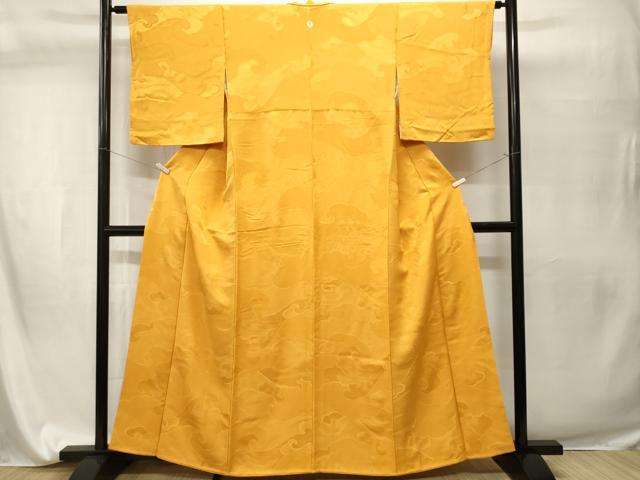 平和屋着物■上質な色無地　立波地紋　山吹色　正絹　逸品　CABI7617ev
