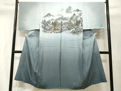 平和屋着物■男性　長襦袢　袷　仕覆　風景文　だるま　金彩　正絹　逸品　CABI7625ev