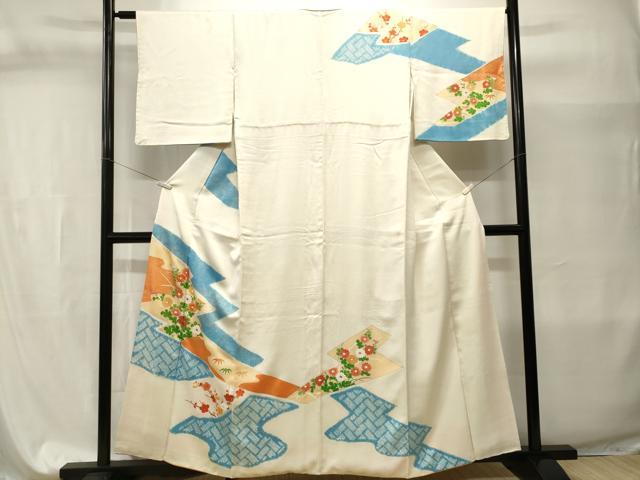 平和屋着物■訪問着　駒刺繍　絞り　檜垣枝花文　正絹　逸品　CABI7636ev