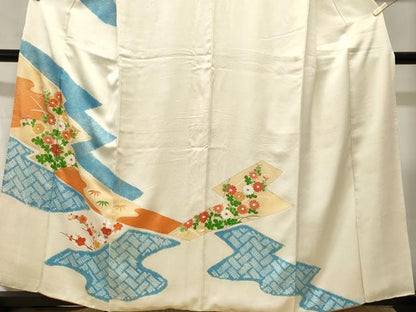 平和屋着物■訪問着　駒刺繍　絞り　檜垣枝花文　正絹　逸品　CABI7636ev