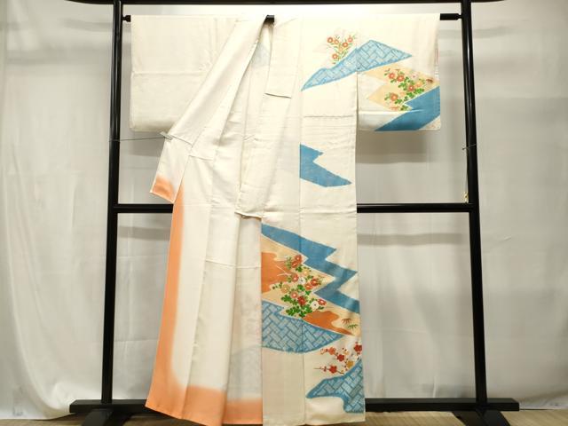 平和屋着物■訪問着　駒刺繍　絞り　檜垣枝花文　正絹　逸品　CABI7636ev
