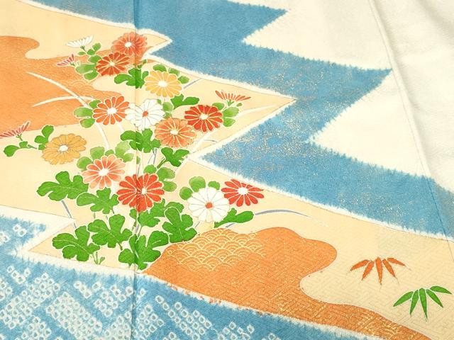 平和屋着物■訪問着　駒刺繍　絞り　檜垣枝花文　正絹　逸品　CABI7636ev