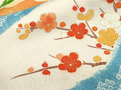 平和屋着物■訪問着　駒刺繍　絞り　檜垣枝花文　正絹　逸品　CABI7636ev
