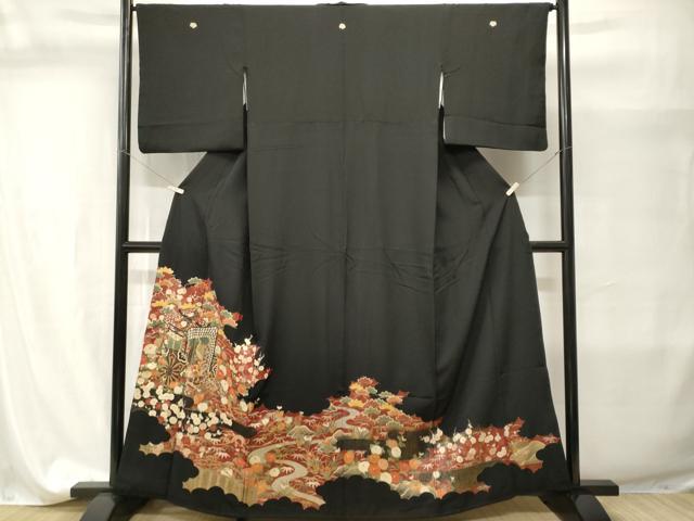 平和屋着物■豪華黒留袖　御所車松竹梅文　金彩　正絹　逸品　CABI7637ev