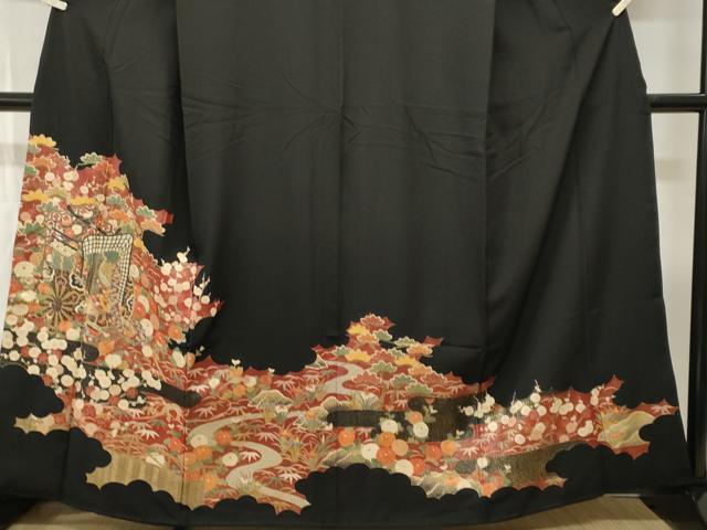 平和屋着物■豪華黒留袖　御所車松竹梅文　金彩　正絹　逸品　CABI7637ev