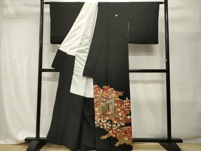 平和屋着物■豪華黒留袖　御所車松竹梅文　金彩　正絹　逸品　CABI7637ev