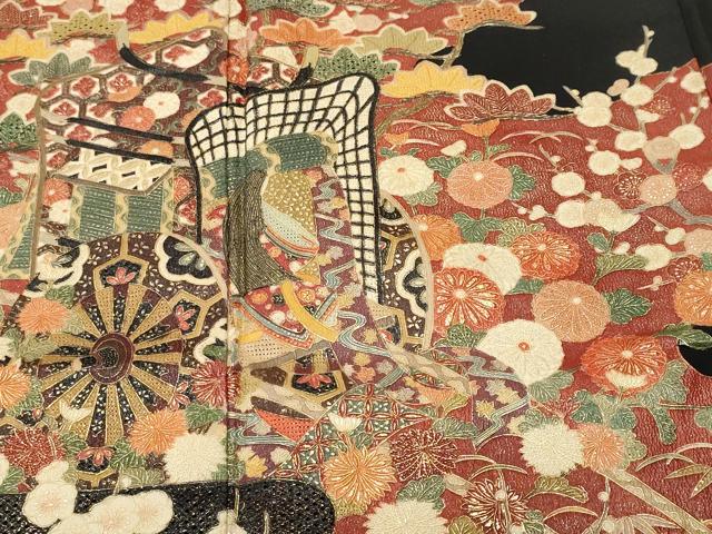 平和屋着物■豪華黒留袖　御所車松竹梅文　金彩　正絹　逸品　CABI7637ev