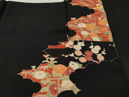 平和屋着物■豪華黒留袖　御所車松竹梅文　金彩　正絹　逸品　CABI7637ev