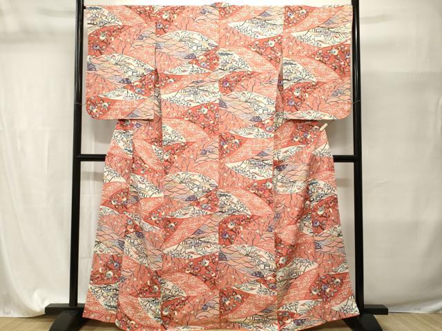 平和屋着物■上質な小紋　型染め　切嵌風景文　正絹　逸品　CABI7647ev