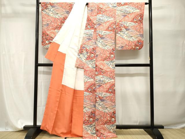 平和屋着物■上質な小紋　型染め　切嵌風景文　正絹　逸品　CABI7647ev