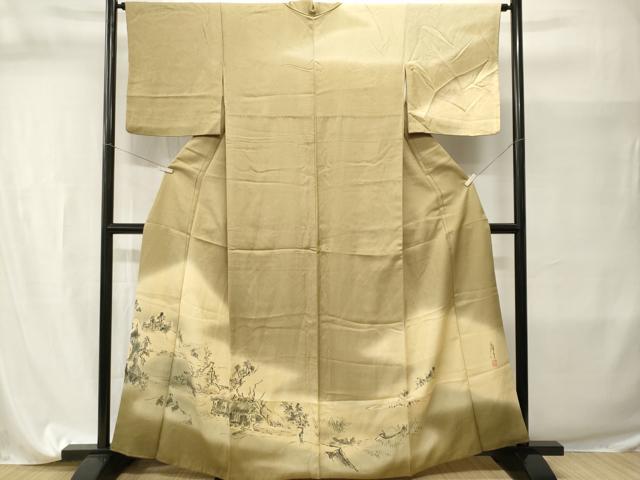 平和屋着物■訪問着　作家物　手描き　人物風景文　暈し染め　正絹　逸品　CABI7652ev