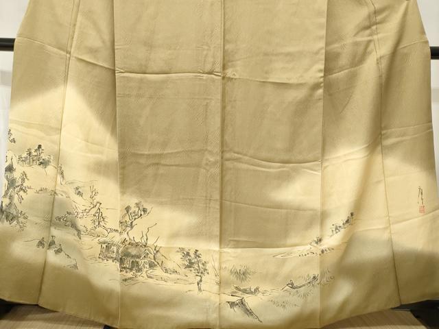 平和屋着物■訪問着　作家物　手描き　人物風景文　暈し染め　正絹　逸品　CABI7652ev
