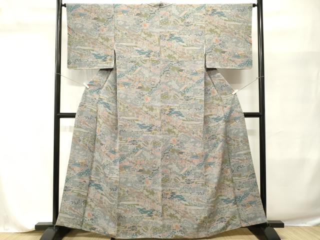平和屋着物■上質な小紋　人物風景文　鬼しぼ縮緬　正絹　逸品　CABI7655ev