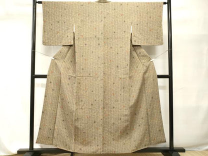 平和屋着物■上質な小紋　鱗草花文　鬼しぼ縮緬　正絹　逸品　CABI7658ev