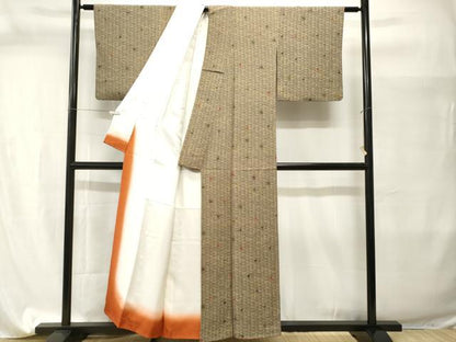 平和屋着物■上質な小紋　鱗草花文　鬼しぼ縮緬　正絹　逸品　CABI7658ev
