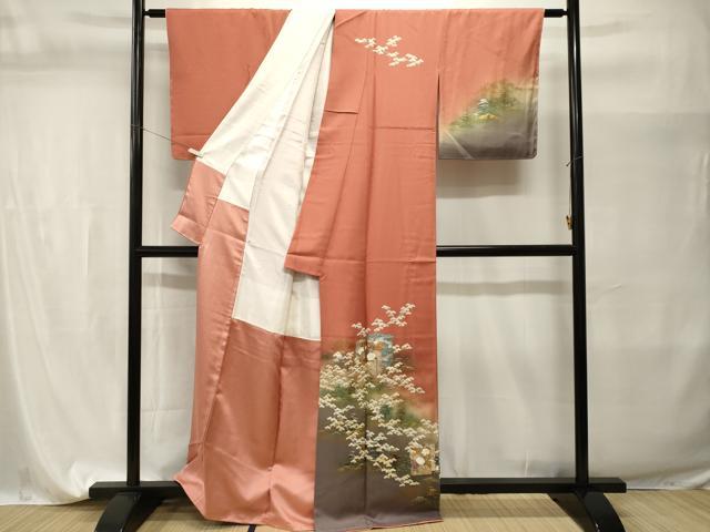 平和屋着物■訪問着　破れ色紙花松文　暈し染め　金銀彩　正絹　逸品　CABI7660ev