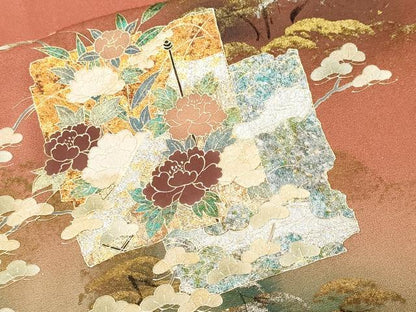 平和屋着物■訪問着　破れ色紙花松文　暈し染め　金銀彩　正絹　逸品　CABI7660ev