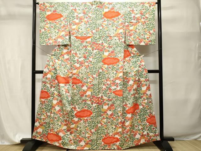 平和屋着物□上質な小紋 絞り 雲取り草花文 正絹 逸品 CABI7665ev